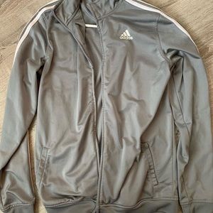 Gray zip up striped Adidas jackeg